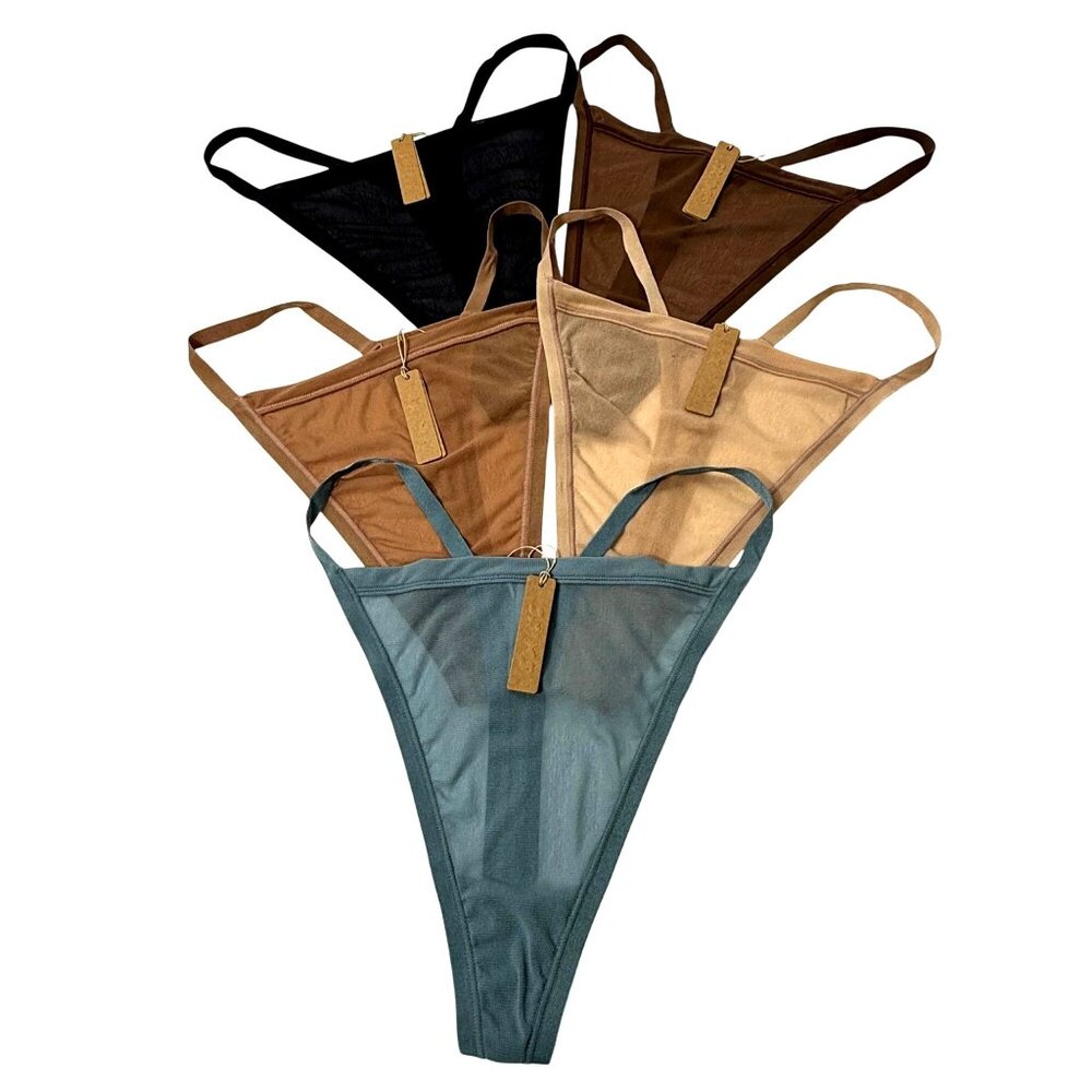 SKIMS Summer Mesh T-String Thong Lot of 5 Arctic‎ Clay Sienna Cocoa Onyx 3X